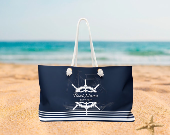 Nautical Tote Bag, Personalized Boat Owner Bag Gift for Sailor, Custom Gift for Boat Owner or Beach Lover, Yacht Accessory Weekender Bag