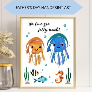 Father's Day Printable Handprint Art, DIY Kids Handprint Jellyfish for Dad Birthday Gift Father’s Day Craft Kids Keepsake, Best Dad Fishing