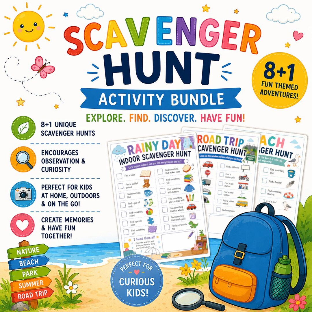 Summer Scavenger Hunt Bundle for Kids, Digital Detox Printable Activity ...