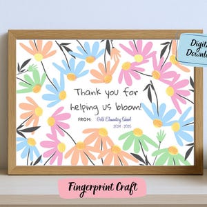 Teacher Appreciation Fingerprint Printable PDF Flower Gift – Personal Thankyou Teacher Gift from Kids – End of Year Class Gift from Students