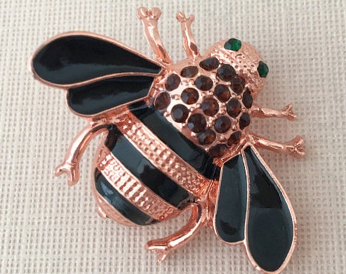 Rose Gold Rhinestone Bee Brooch Pin. SLIGHT SECONDS JEWELRY*