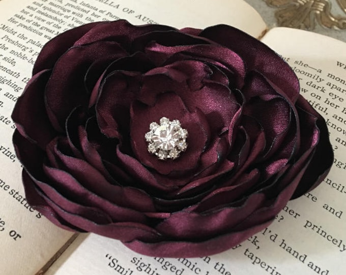 Maroon Flower Brooch Pin or Hair Clip. Choose your size and button/bead finish. Handmade.