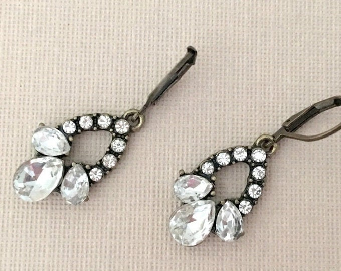 Bronze & Rhinestone Vintage Style Dangle Earrings