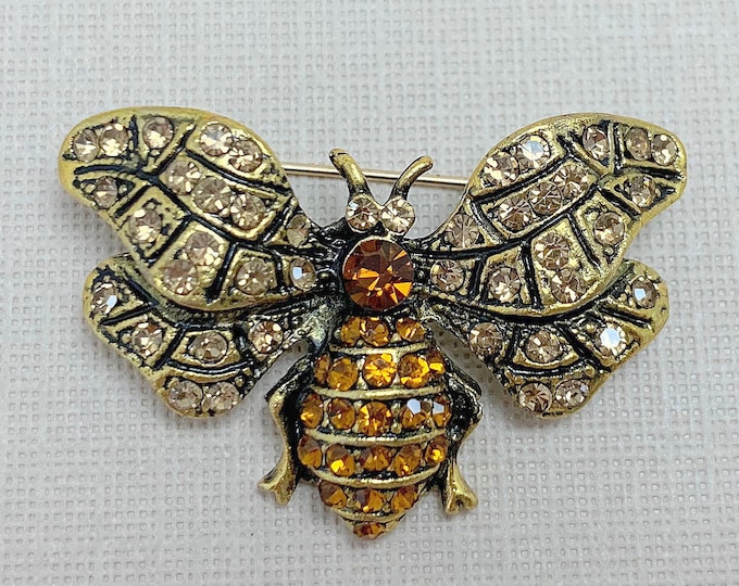 Antique gold & Topaz Color Bee Brooch Pin