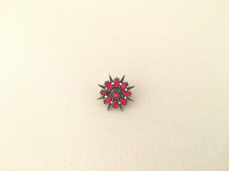Red Starburst Lapel Pin.Starburst Lapel Pin.Red Rhinestone Lapel Pin.Red /& Antique Gold Starburst Lapel Pin.Red Starburst Tie Tack.Wedding