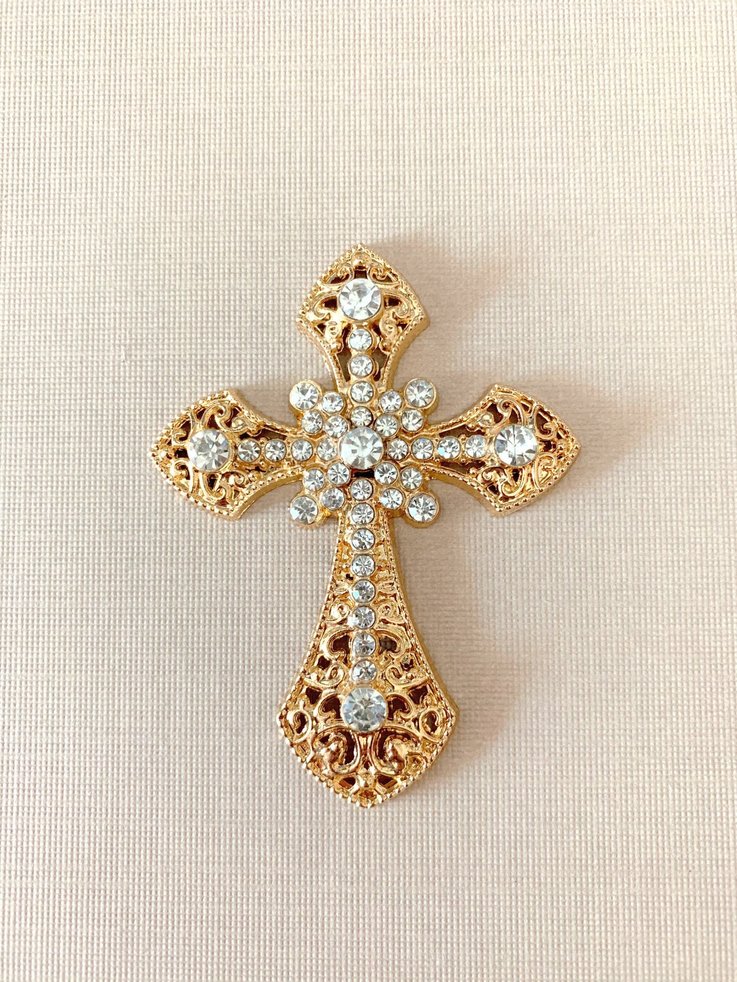 Cross Brooch.Gold Cross Brooch.Gold Cross Pin.Rhinestone Cross Etsy