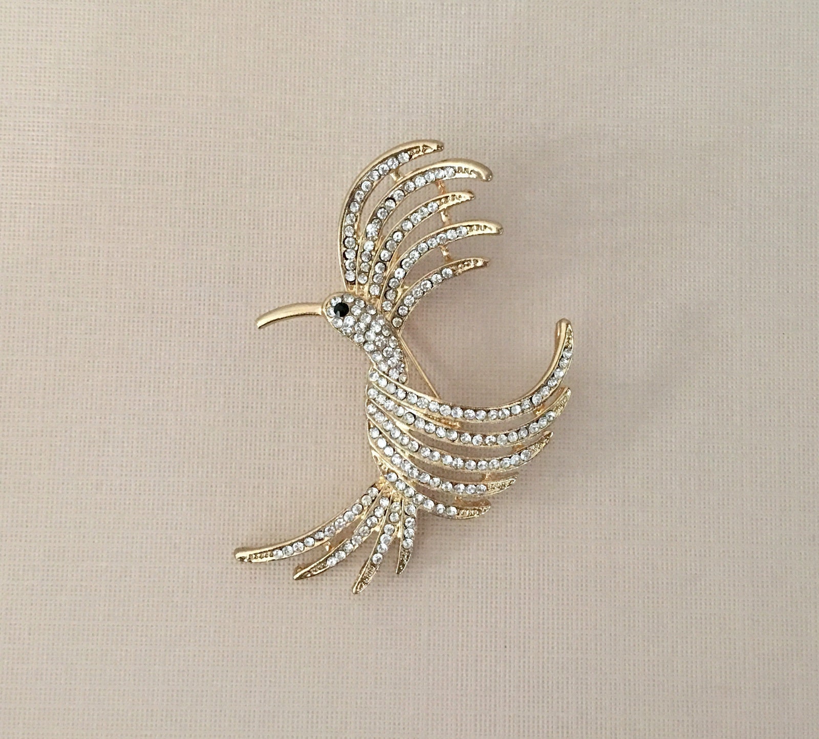 Phoenix Brooch.Gold Phoenix Brooch.Phoenix Rhinestone Etsy
