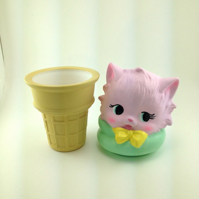 Ceramic Kitty Ice Cream Cone Trinket Box Etsy