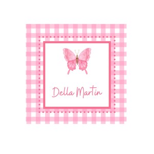 Tag cor-de-rosa do presente da borboleta do guingão de <br> Entrega Rápida? Cartolina | Adesivos | Opções de download digital | RaineyDayDoodles1