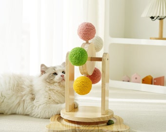 Ferris Wheel Design Cat scratcher| Cat scratching Post | Modern Cat furniture |Wood Cat Scratcher| Sisal Balls&Wood Base| Unique Cat Tree
