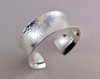 Wide Concave Silver Cuff Bracelet • Hammer Textured Sterling Silver • 925 Silver Cuff Bracelet • Solid Silver Cuff • Wide Adjustable Cuff