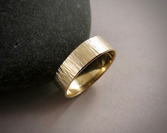 Gold Harmony Ring • 14K Bark Textured Solid Gold Ring • Medium Width Wedding Band• Unique Wedding Band For Her or Him • Real Gold Ring