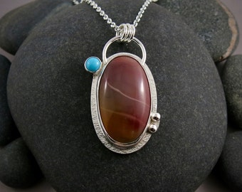 Mookaite & Turquoise Statement Necklace • 925 Sterling Silver • One of a Kind Artisan Jewelry • Australian Jasper Gemstone Pendant