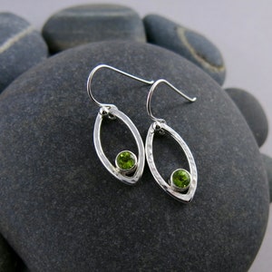 Silver Leaf Earrings with Faceted Periodot Modern Minimal Dangle Earrings 925 Open Leaf Design Drops August Birthstone Jewelry image 4