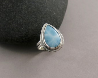 Larimar Statement Ring • 925 Sterling Silver Gemstone Halo Ring • Caribbean Gemstone Ring • One of a Kind Artisan Made Ring • Size 6.5 Ring