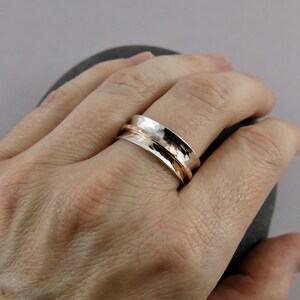 Meditation Ring Hammer Textured Spinning Ring Silver and Gold Spinner Ring Zen Ring Sterling Fiddle Fidget Ring Single Spinner image 2