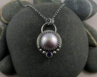 Lilac Mabe Pearl Necklace & Faceted Amethyst in Sterling Silver • One of a Kind Handcrafted Artisan Necklace • Unique June Birthstone Gift