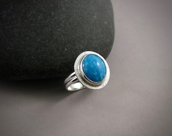 Bright Blue Turquoise Halo Ring • Sterling Silver • Size 6.5 Silver Ring • Natural Speckled Turquoise Ring • December Birthstone Jewelry