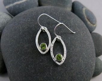Silver Leaf Earrings with Faceted Periodot • Modern Minimal Dangle Earrings • 925 Open Leaf Design Drops • August Birthstone Jewelry