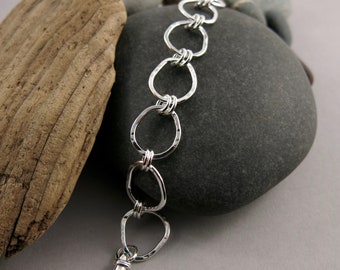 Chunky Silver Open Link Bracelet  • Organic Free Form Silver Link Bracelet • Adjustable Chain Link Bracelet • West Coast Beach Inspired