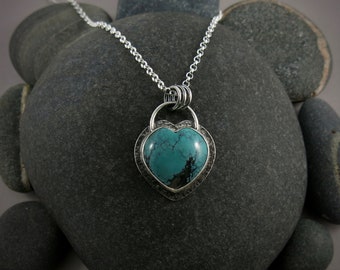 Turquoise Heart Necklace • 925 Sterling Silver • Unique December Birthstone Necklace • Gemstone Heart Pendant • Artisan Jewelry