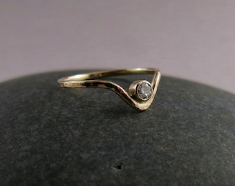 Diamond chevron ring • 14K Gold • Alternative Engagement Ring • Unique Gold Ring • Gold V Ring • Modern Skinny Gold & Diamond Ring