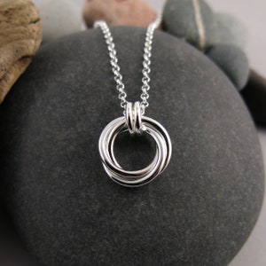 Silver Love Knot Trio Necklace • 925 Knot Pendant • Meaningful Gift For Her