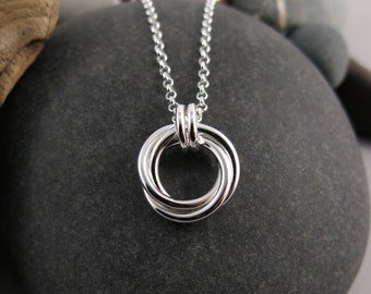 Timeless Love Knot Trio Necklace • Sterling Silver with Rolo Chain