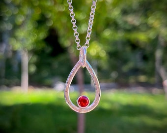 Fire Opal Raindrop Necklace • 925 Sterling Silver • Red-Orange Opal Pendant • High Quality Opal Jewelry • Unique October Birthstone Necklace