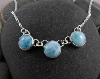 Larimar Trio Necklace • Summery Blue Gemstone Necklace • Handcrafted One of a Kind Artisan Necklace • 925 Larimar Jewelry