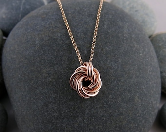 Rose Gold Knot Necklace • Endless Love Knot in 14K Rose Gold Fill with Rolo Chain