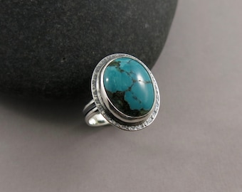 Natural Turquoise Statement Ring • 925 Sterling Silver • Size 6 Gemstone Ring • One of a Kind Artisan Made December Birthstone Ring