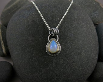 Welo Opal Teardrop Necklace • 18K Gold & Sterling Silver • Mixed Metal Fine Opal Pendant • October Birthstone Pendant • Elegant Gift for Her
