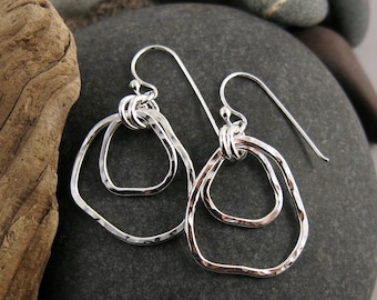 Organic Shape Silver Nesting Earrings • Coast Duo Dangle Earrings • Freeform Silver Earrings • Rocky Beach Inspired 925 Artisan Earrings