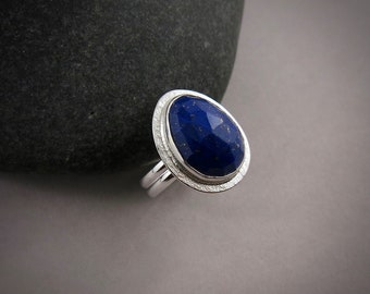 Lapis Lazuli Halo Ring • Sterling Silver • Size 6.5 Blue Gemstone Ring • Rose Cut Gem Ring • One of a Kind Handmade Artisan Ring • Celestial