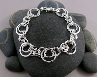 Nesting Circles Bracelet • Sterling Silver Link Bracelet • Adjustable Silver Bracelet • Artisan Bracelet • 925 Fancy Link Bracelet