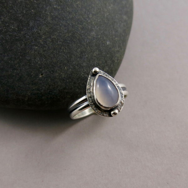 Blue Chalcedony Ring • Sterling Silver Statement Ring • 925 Ring • Artisan Made in BC • Soft Blue Gemstone Ring • Size 7.5 Ring