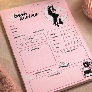 Witchy Book Review Sticky Notes, Fantasy Reader Gift, BookTok, Gift For Readers, Pink Coquette Witch Sticky Notepad