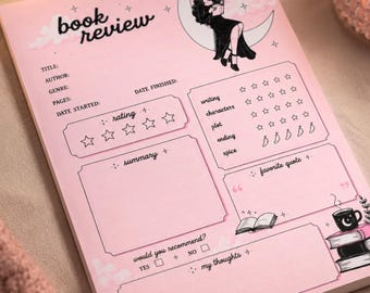 Book Review Sticky Notes, Fantasy Reader Gift, BookTok, Book Club Gift, Pink Coquette Witch Sticky Notepad