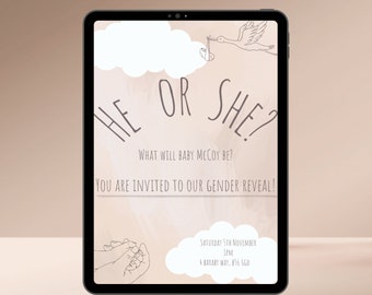 Gender Reveal Invitation editable modern neutral