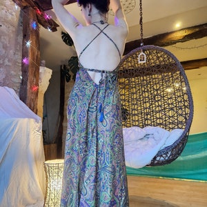 Sublime robe longue en soie, dos nu, bohème indien, été Jungle haze image 1