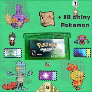 Pokémon: Versión Esmeralda (EE. UU.) para GBA + Mapa Marino Antiguo, Aurora, Boleto Misterio y Eón + 10 Pokémon shiny + ¡Cueva Alterning desbloqueada!