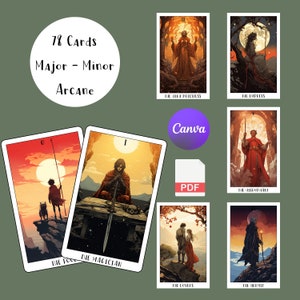 Bearbeitbares Tarot Deck | Canva Bearbeitbar | 78 Karten | Thema Antike Era | Sonnenuntergang Farben | Canva Vorlage | RiderWaite inspiriertes Tarot-Deck