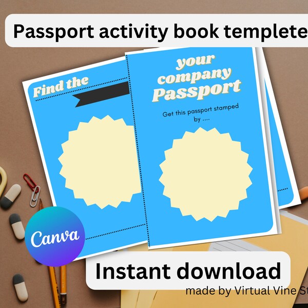 editable fun kids passport, play passport school activities instant download. Canva template