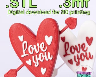 Love You Heart Magnet STL File: 3D Printing Valentines Decor (Digital Download)