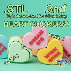 Adorable Sweetheart Clickers STL Files – 3D Printer Clickers Conversation Hearts (Digital Download)