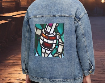 Robot Stained Glass Print Women's Jacket - Unique Graphic Outerwear