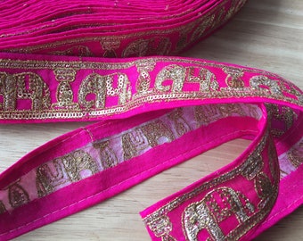 1 Metre Beautiful Embellished Pink and Gold Sari Border From India 3.7cm Wide