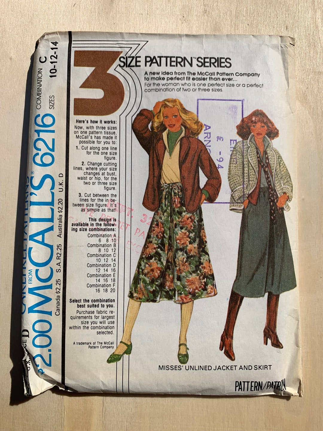 Vintage Mccalls 1970s Sewing Pattern 6216 Misses Unlined Jacket and ...