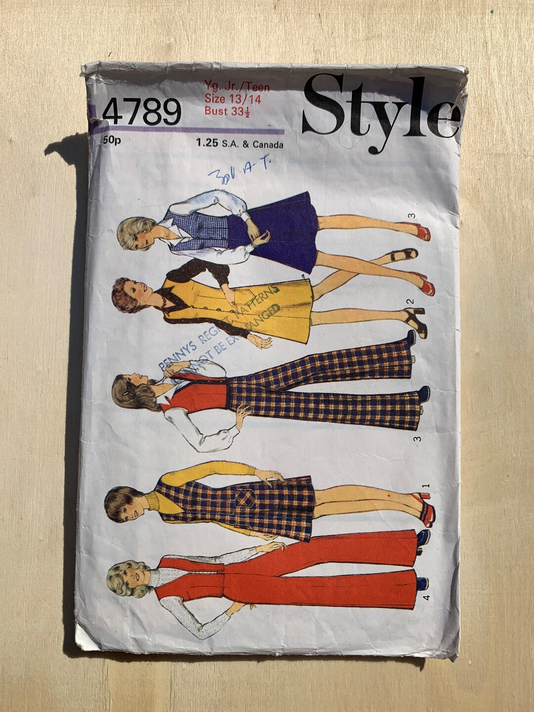 Vintage Style 1970s Sewing Pattern 4789 Young Junior/ Teens Pinafore ...